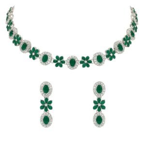 I Jewels Silver Plated Traditional Stone Design Necklace Set with Earrings & Maang Tika for Women