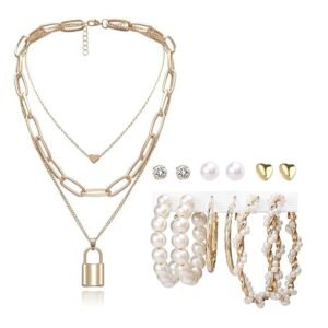 YouBella Fashion Jewellery Gold Plated Necklace and Earrings Combo Jewellery Set for Girls and Women (Gold)